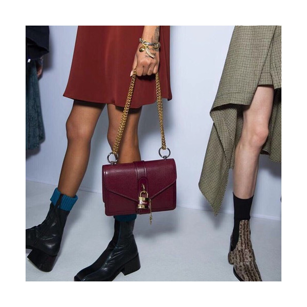 ✨Chole 2019 Aby Leather Chain Shoulder Bag, 24cm - 끌로에 2019 애비 레더 체인 숄더백,CLB0149,24cm,다크레드
