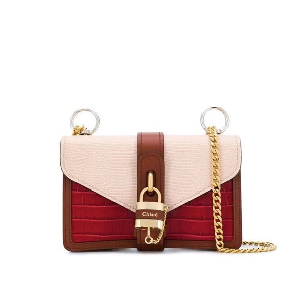 ✨Chole 2019 Aby Leather Chain Shoulder Bag, 24cm - 끌로에 2019 애비 레더 체인 숄더백,CLB0152,24cm,레드+베이지