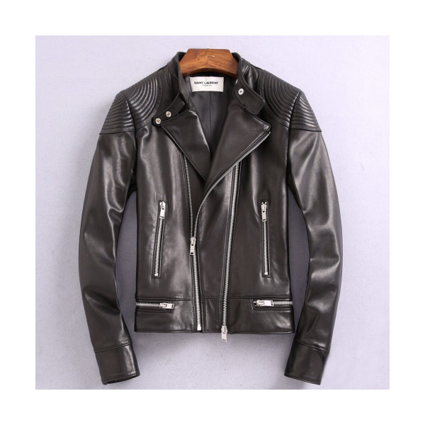 ✨[1:1]Saint Laurent 2019 Mens Leather Jacket - 입생로랑 2019 남성스타디움 울 블루종 Ysl0078x.Size(l - 4xl).블랙