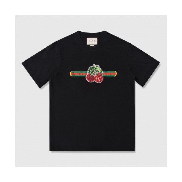✨[매장판]Gucci 2019 Womens Glitter Cherry Cotton Short Sleeved Tshirt - 구찌 2019 여성 글리터 체리 코튼 반팔티 Guc01874x.Size(s - l).블랙