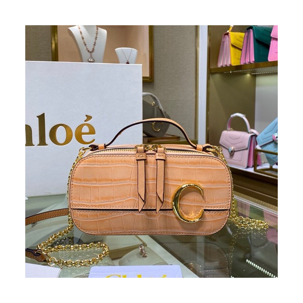 ✨Chole 2020 C Vanity Leather Chain Tote Shoulder Bag, 19cm - 끌로에 2020 C 베니티 레더 체인 토트 숄더백,CLB0191,19cm,연핑크