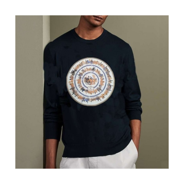✨[에르메스]Hermes 2020 Mens Crew-neck Casual Cotton Tshirts- 에르메스 2020 남성 크루넥 캐쥬얼 코튼 기모 긴팔티 Her0534x.Size(m - 3xl).블랙
