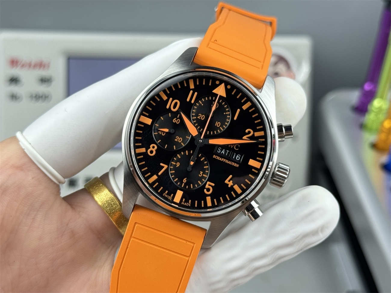 IWC Pilot IW388108 Replica – AMG Orange Dial Chronograph Edition - Image 4